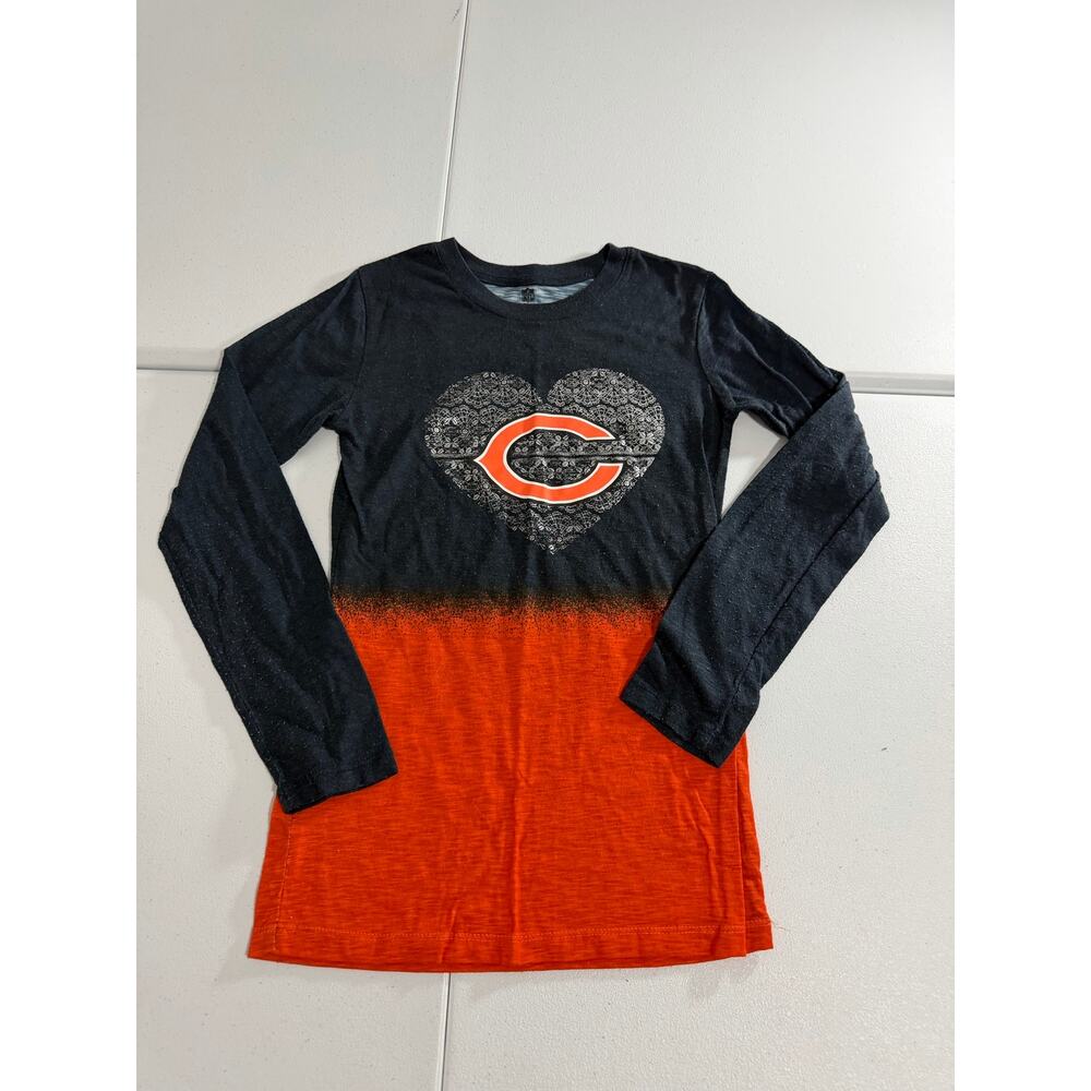 NFL Chicago Bears Girls Size 10/12 Long Sleeve Heart Logo Tee Ombre